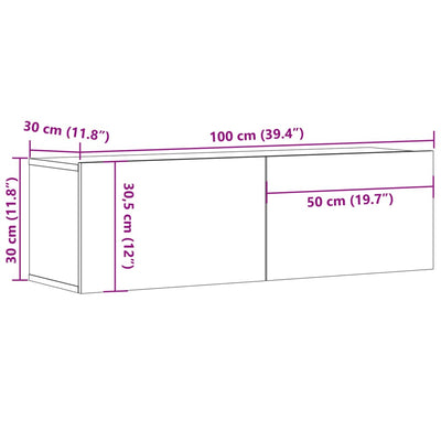 væghængt tv-bord 100x30x30 cm konstrueret træ kunsteg