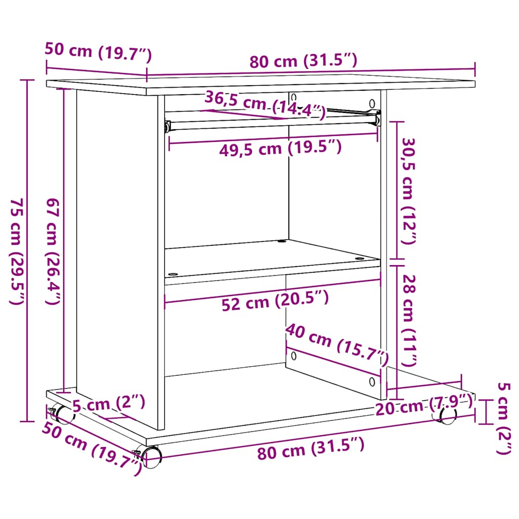 computerbord 80x50x75 cm spånplade artisan eg