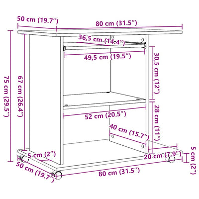 computerbord 80x50x75 cm spånplade artisan eg