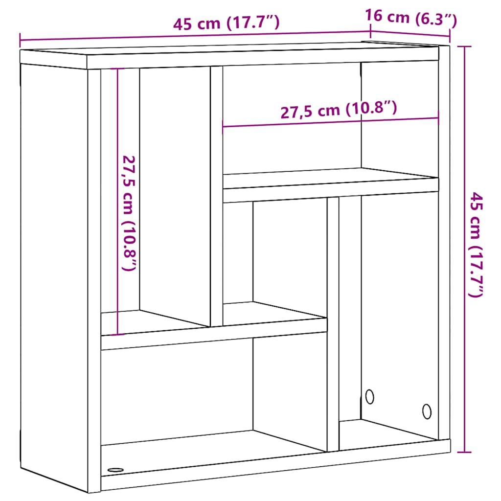 væghylde 45x16x45 cm konstrueret træ gammelt træ-look