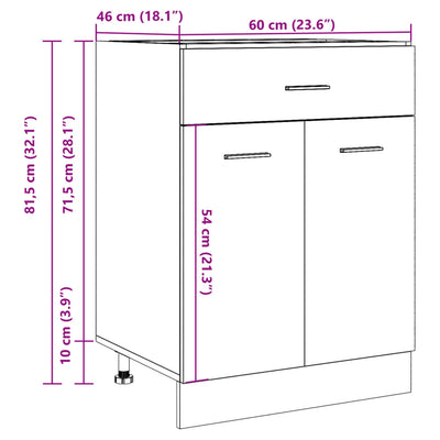 skuffeunderskab 60x46x81,5 cm konstrueret træ betongrå