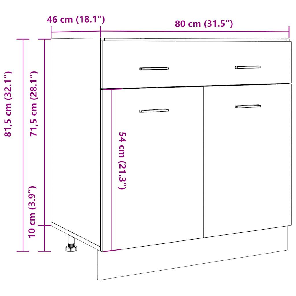 skuffeunderskab 80x46x81,5 cm spånplade betongrå