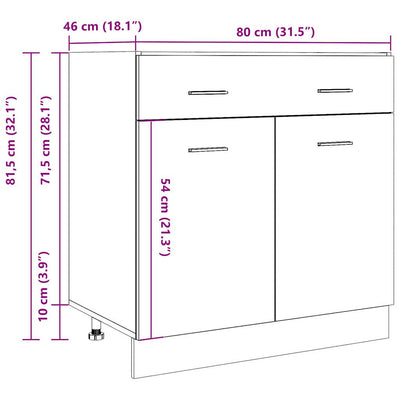 skuffeunderskab 80x46x81,5 cm spånplade betongrå