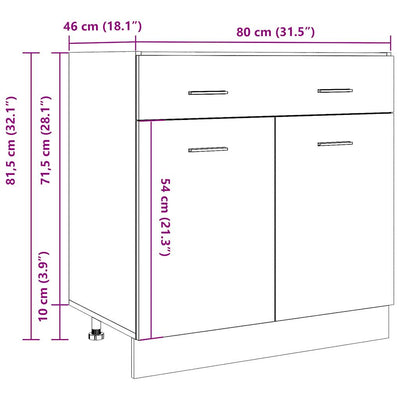 underskab med skuffe 80x46x81,5 cm konstrueret træ antikt træ