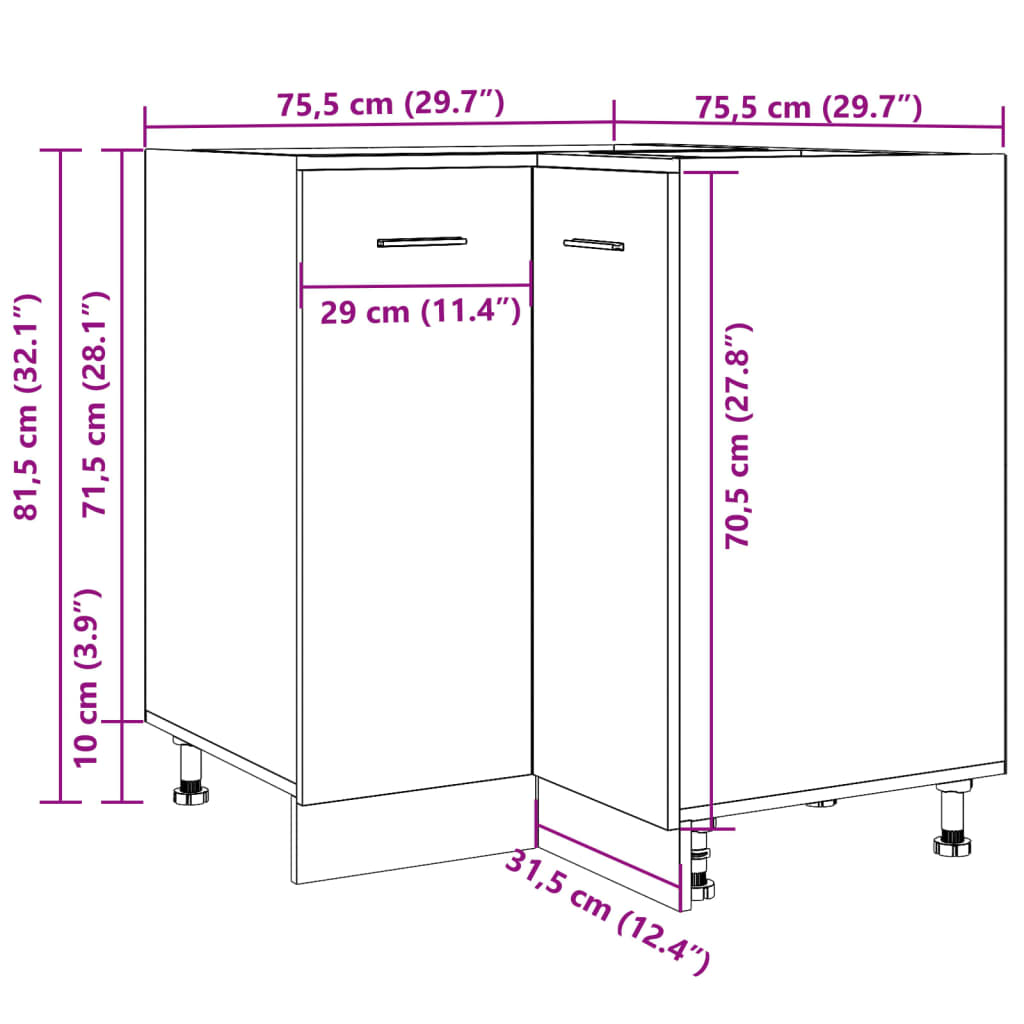 køkkenskab 75,5x75,5x81,5 cm konstrueret træ kunsteg