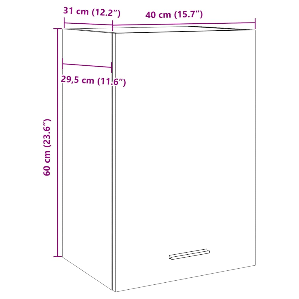 væghængt 40x31x60 cm konstrueret træ betongrå