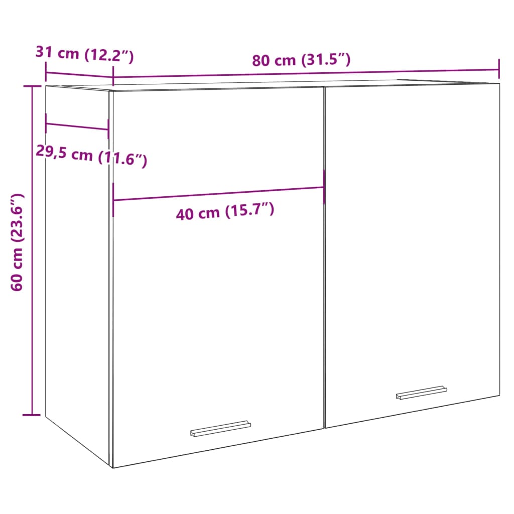 vægskab 80x31x60 cm konstrueret træ betongrå