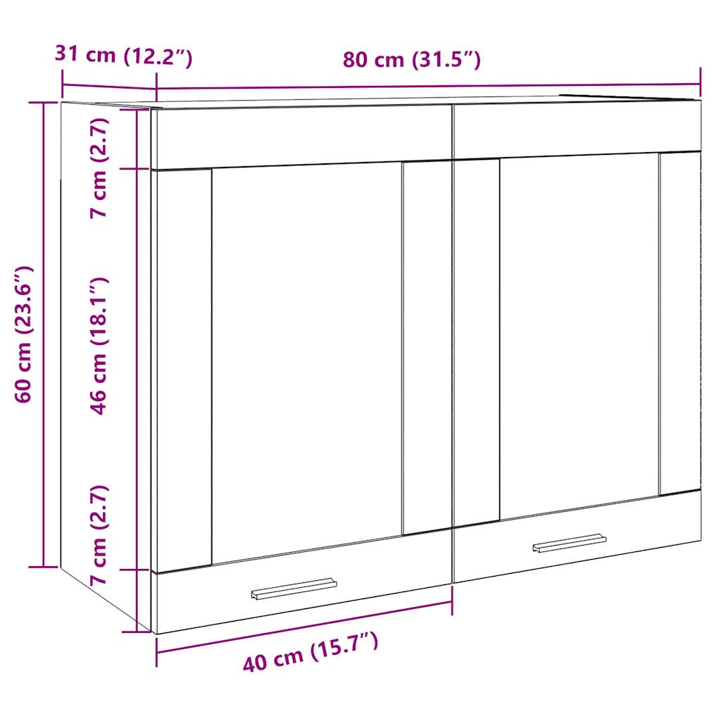 vægskab glasskab 80x31x60 cm konstrueret træ antikt træ