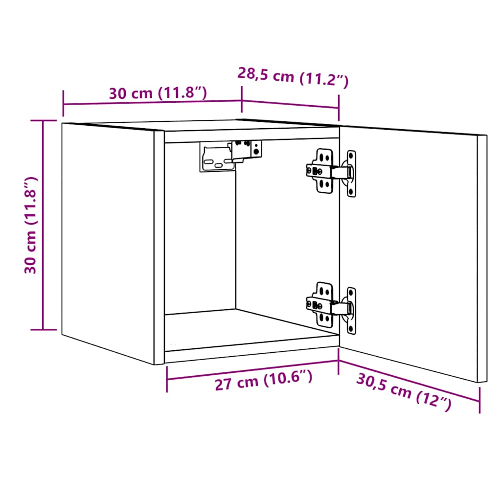 væghængt tv-skabe 2 stk. 30,5x30x30 cm antikt træ