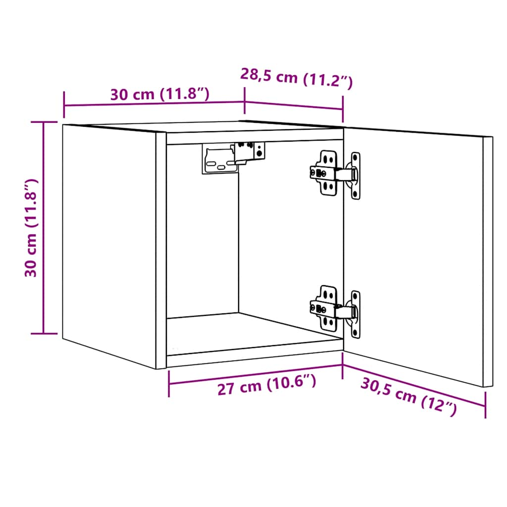 væghængt tv-skabe 2 stk. 30,5x30x30 cm kunsteg