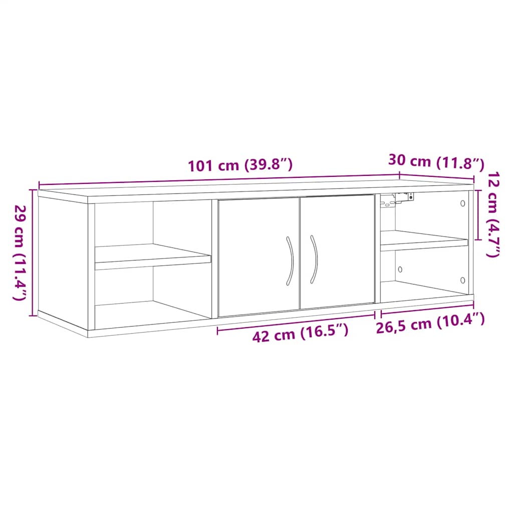 vægskab 102x30x29 cm konstrueret træ antikt træ