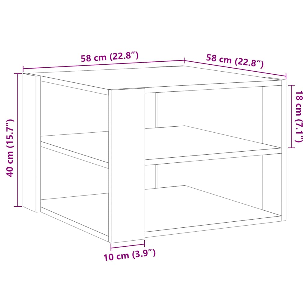 sofabord 58x58x40 cm konstrueret træ antikt træ