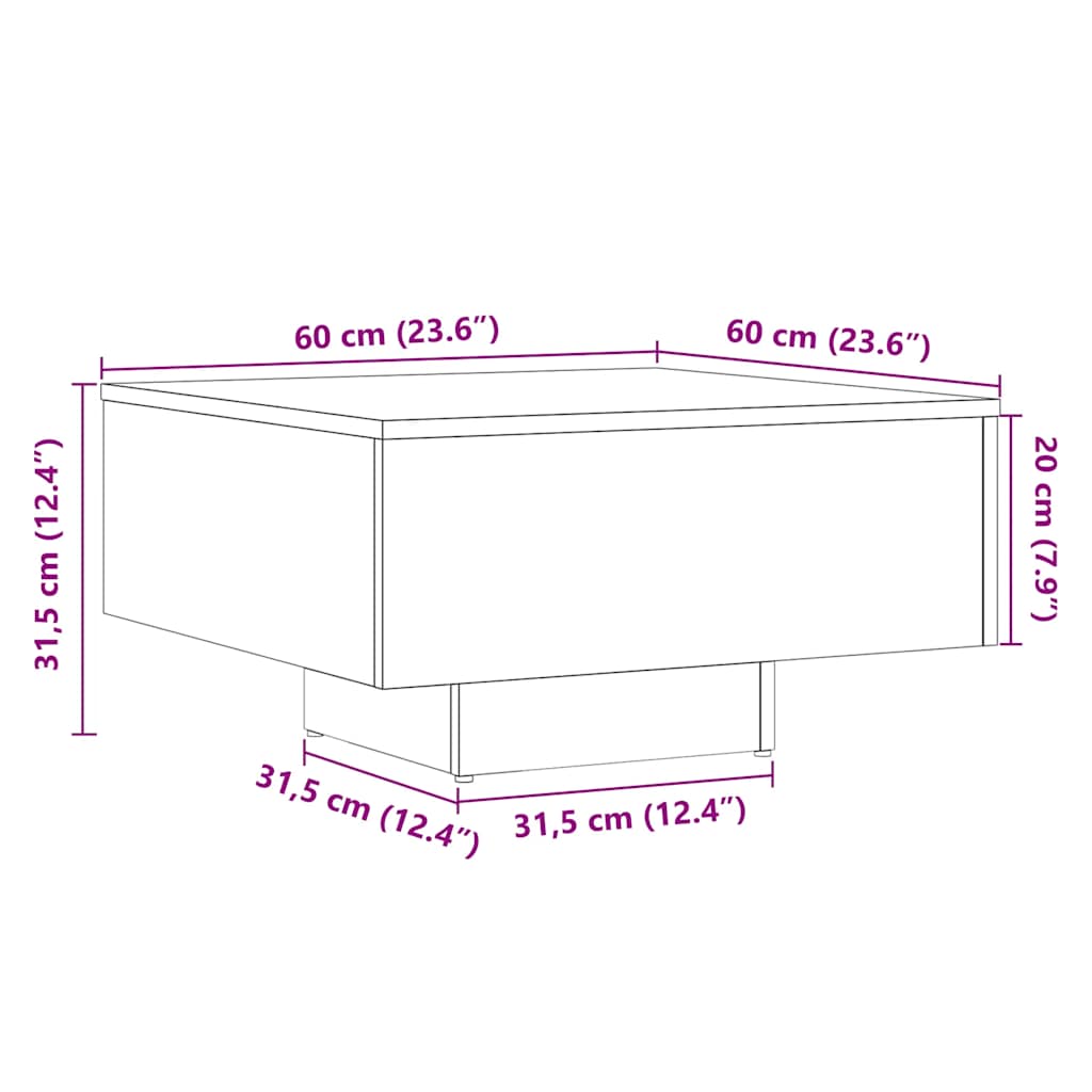 sofabord 60x60x31,5 cm konstrueret træ egetræsfarve