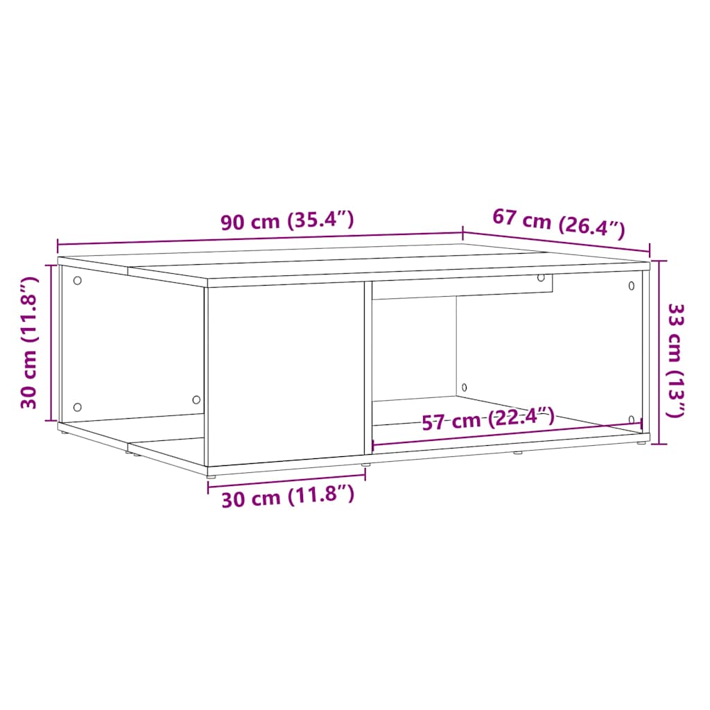 sofabord 90x67x33 cm konstrueret træ kunsteg