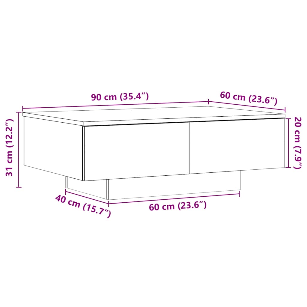 sofabord 90x60x31 cm konstrueret træ gammelt trælook