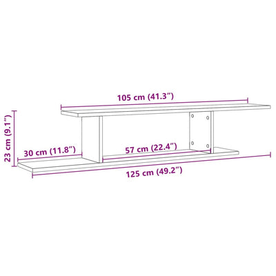 væghængt tv-hylde 125x18x23 cm konstrueret træ antikt trælook