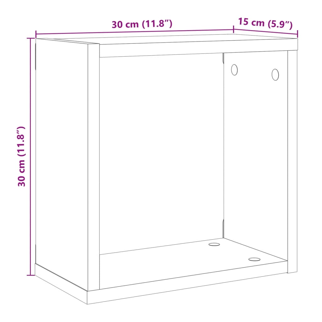 væghylder 2 stk. 30x15x30 cm kubeformet konstrueret træ kunsteg