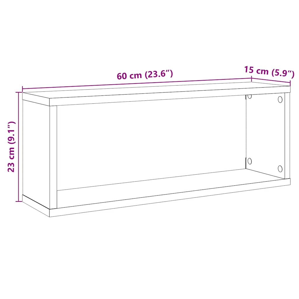 væghylder 2 stk. 60x15x23 cm kubeformet konstrueret træ sort