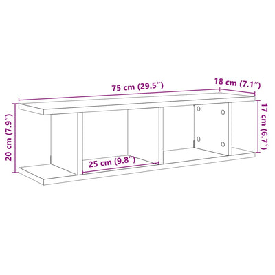 væghængte 2 stk. 75x18x20 cm konstrueret træ antikt træ