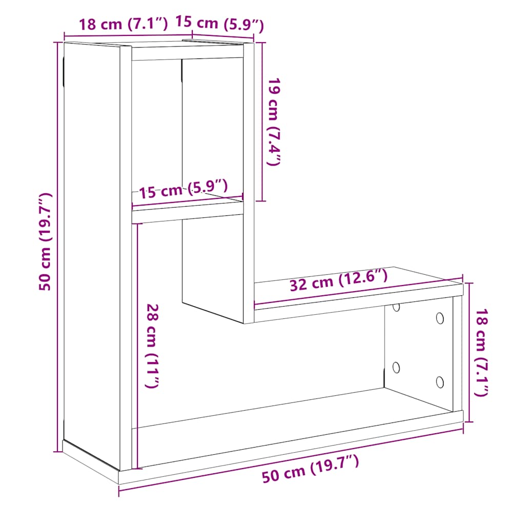 væghylder 2 stk. 50x15x50 cm kubeformet antikt trælook