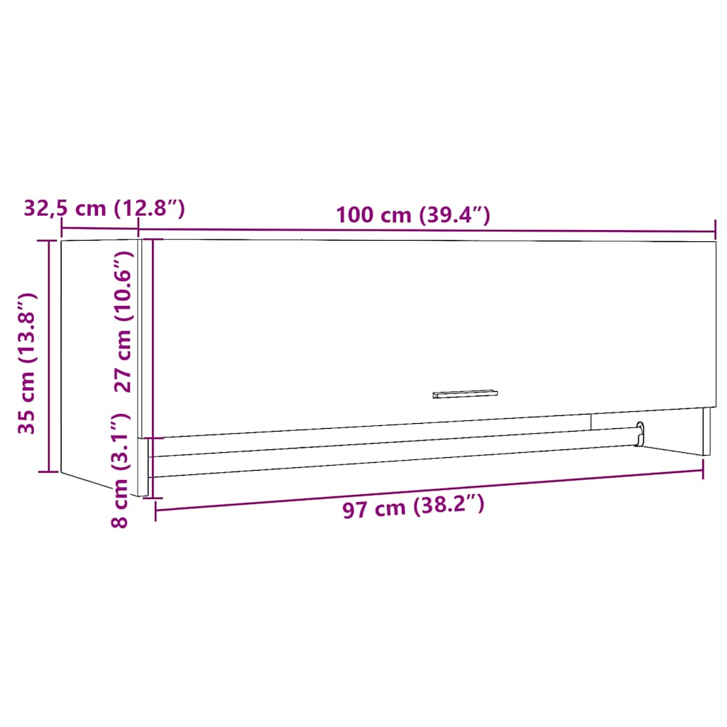 garderobeskab 100x32,5x35 cm konstrueret træ gammelt trælook