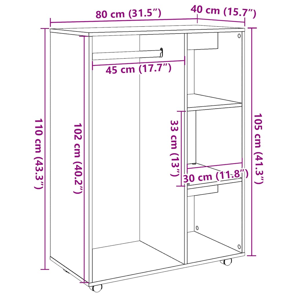 garderobe 80x40x110 cm konstrueret træ antikt træ