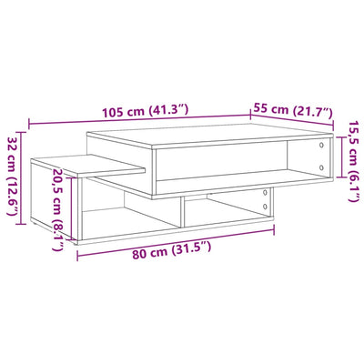 sofabord 105x55x32 cm konstrueret træ gammelt træ-look