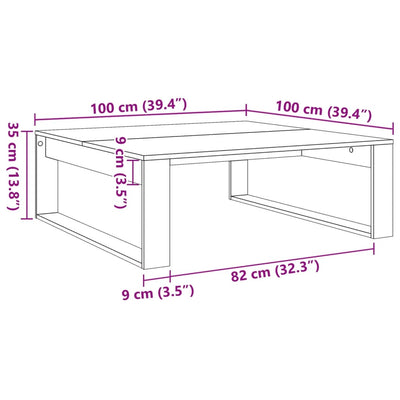 sofabord 100x100x35 cm konstrueret træ antikt eg