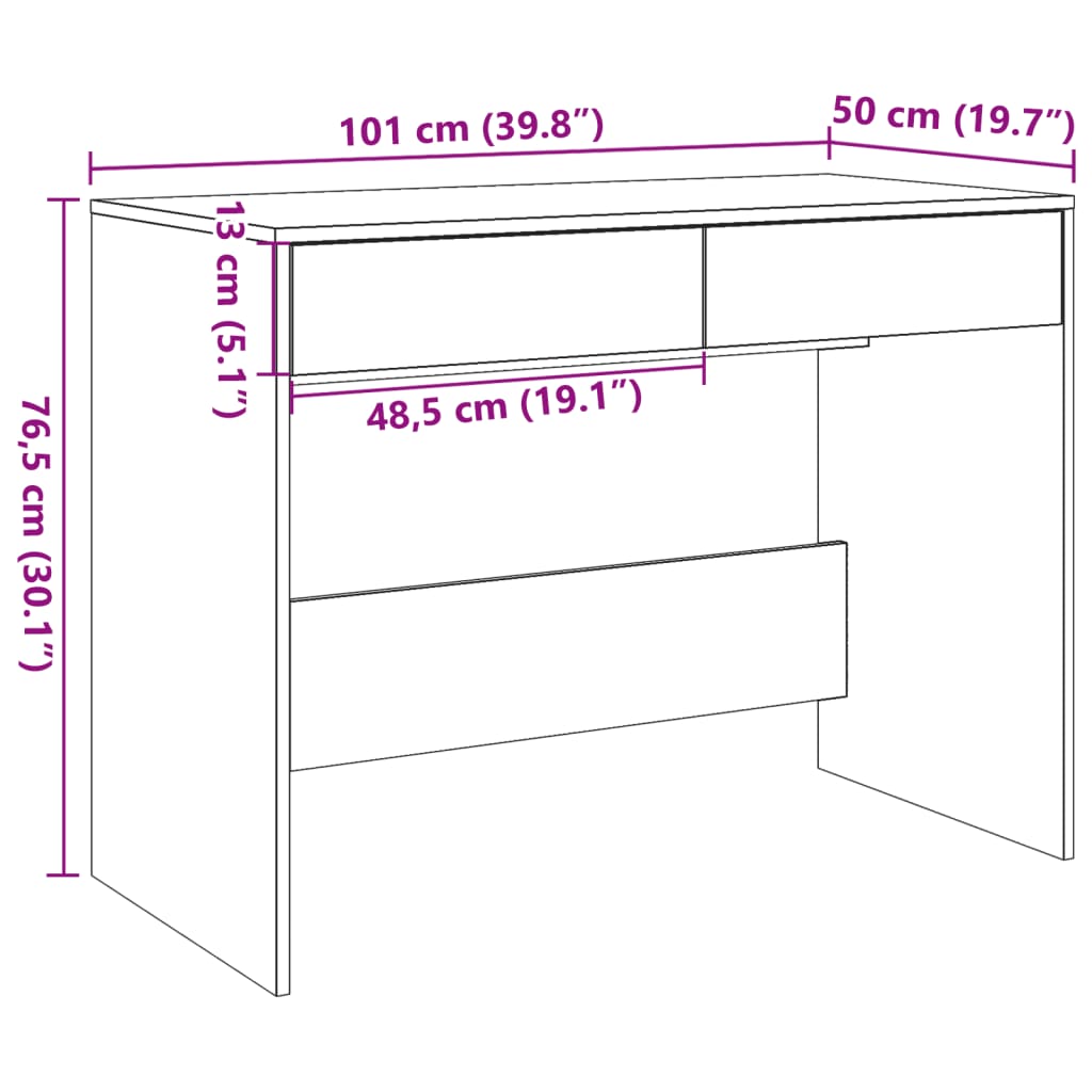 skrivebord 101x50x76,5 cm konstrueret træ antikt trælook