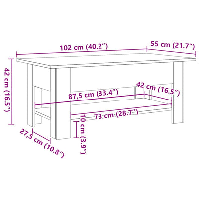 sofabord 102x55x42 cm konstrueret træ antikt trælook