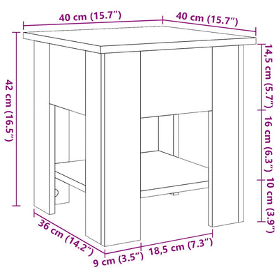 sofabord 40x40x42 cm konstrueret træ antikt trælook