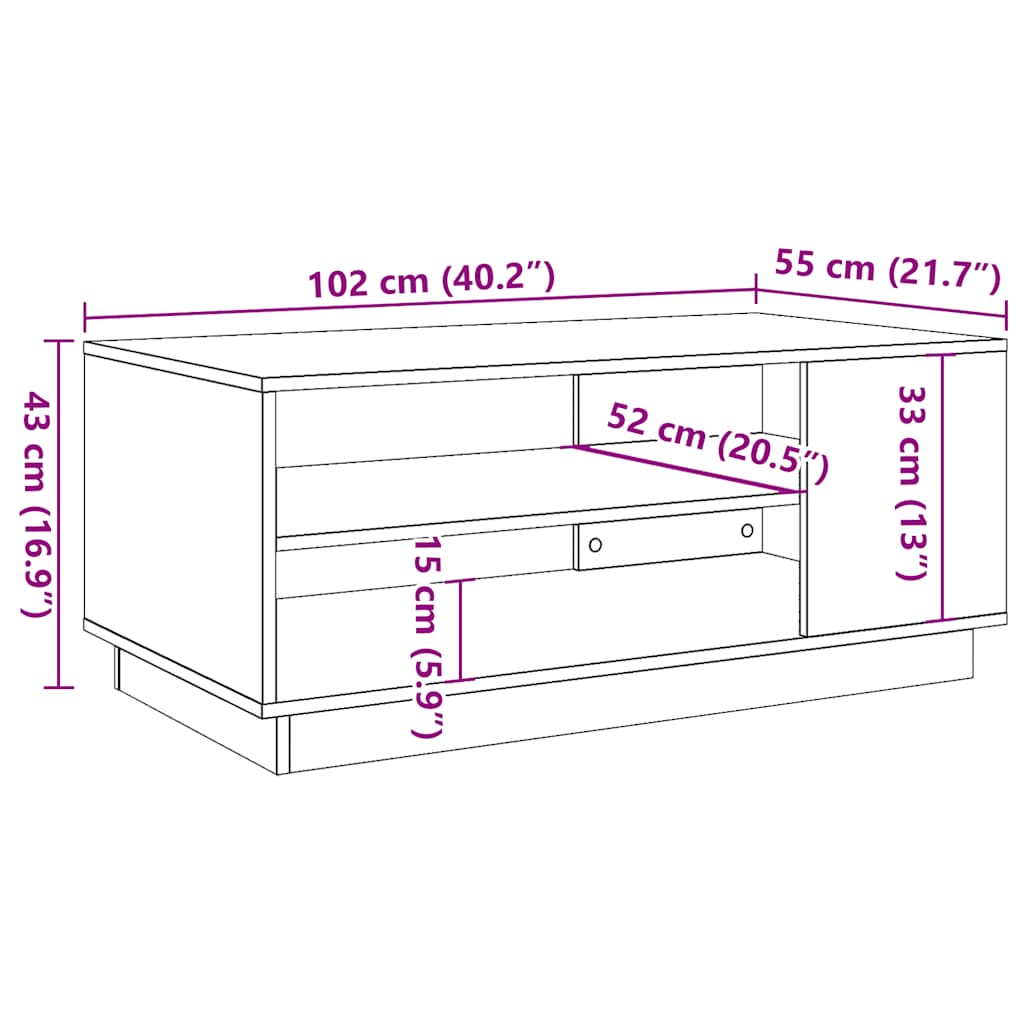 sofabord 102x55x43 cm konstrueret træ kunsteg