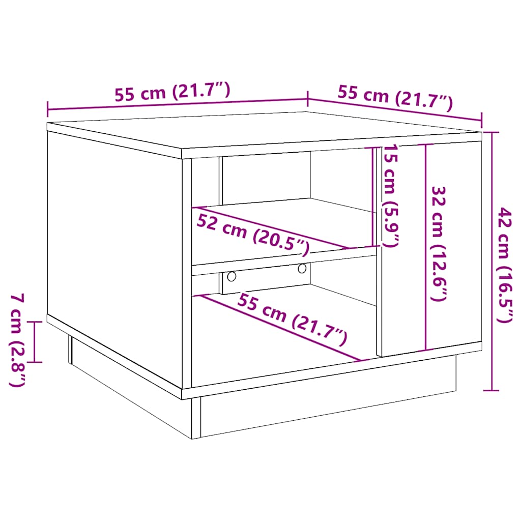 sofabord 55x55x42 cm konstrueret træ antikt trælook