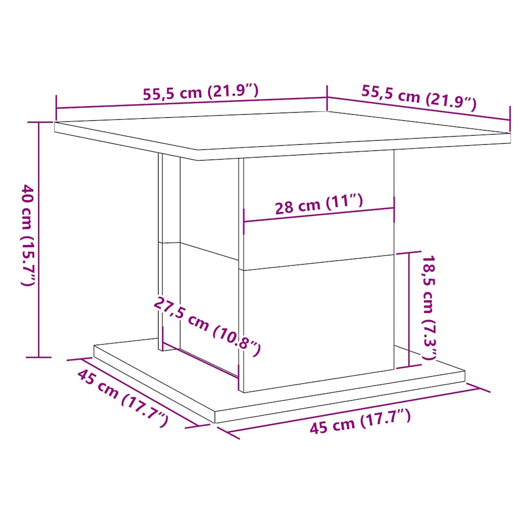 sofabord 55,5x55,5x40 cm konstrueret træ kunsteg