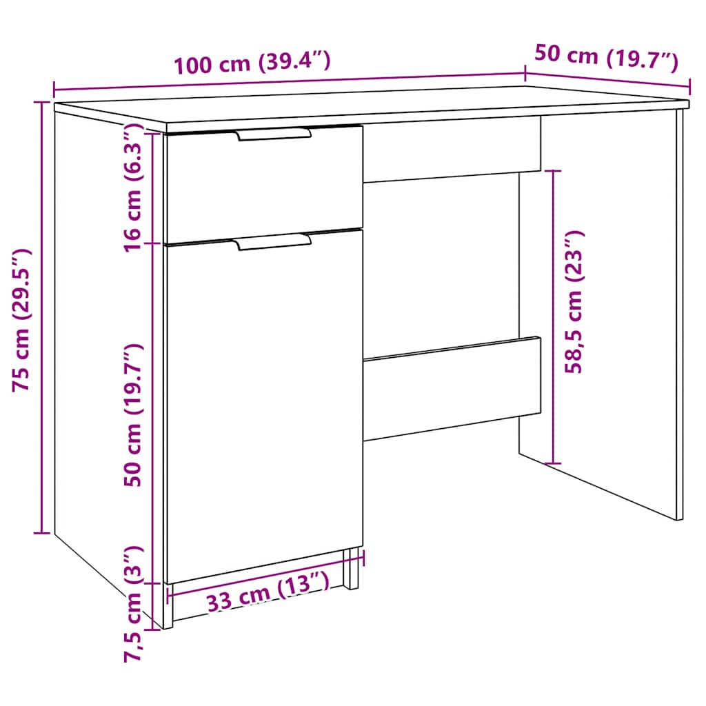 skrivebord 100x50x75 cm konstrueret træ gammelt træ