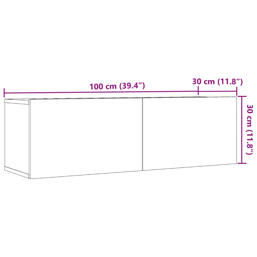 væghængte tv-borde 2 stk. 80x30x30 cm gammelt træ-look