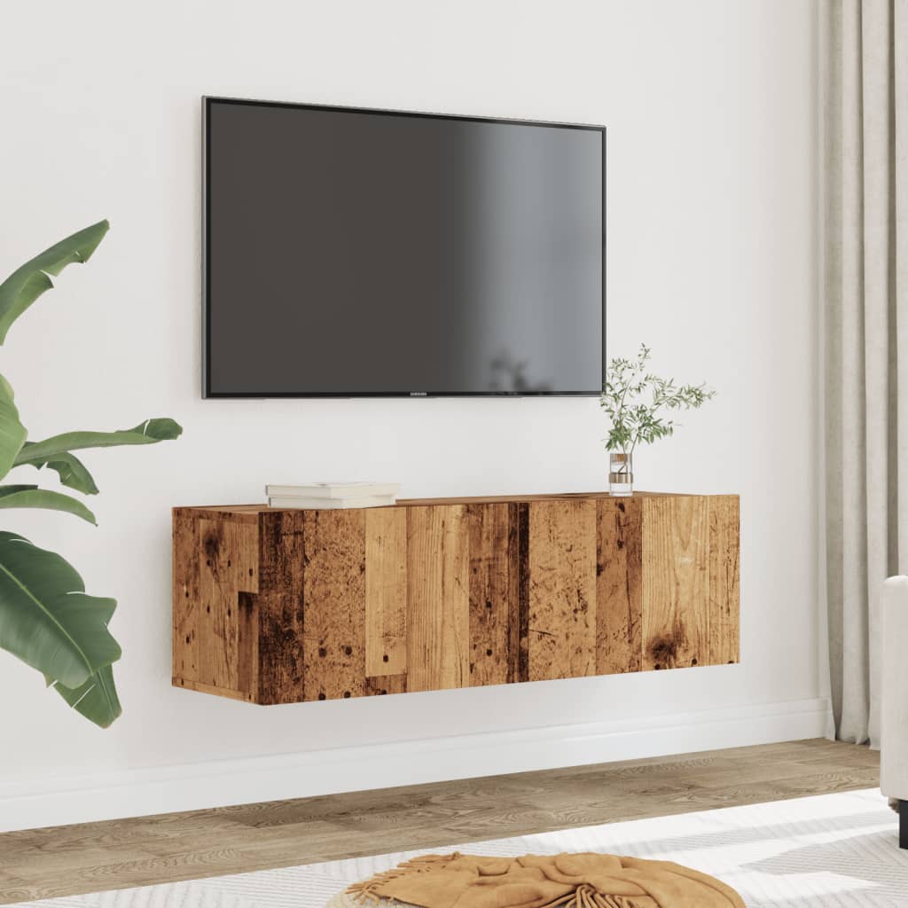 væghængte tv-borde 2 stk. 80x30x30 cm gammelt træ-look