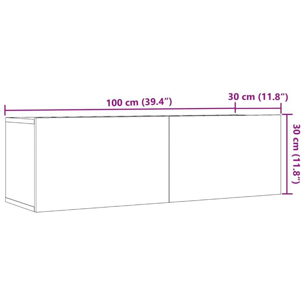 væghængte tv-borde 2 stk. 100x30x30 cm egetræslook