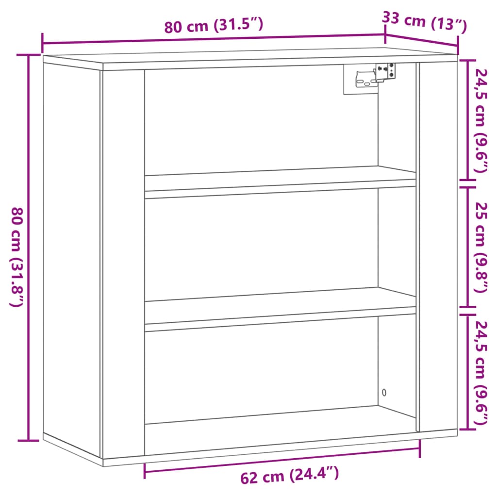 vægskab 80x33x80 cm konstrueret træ gammelt træ-look