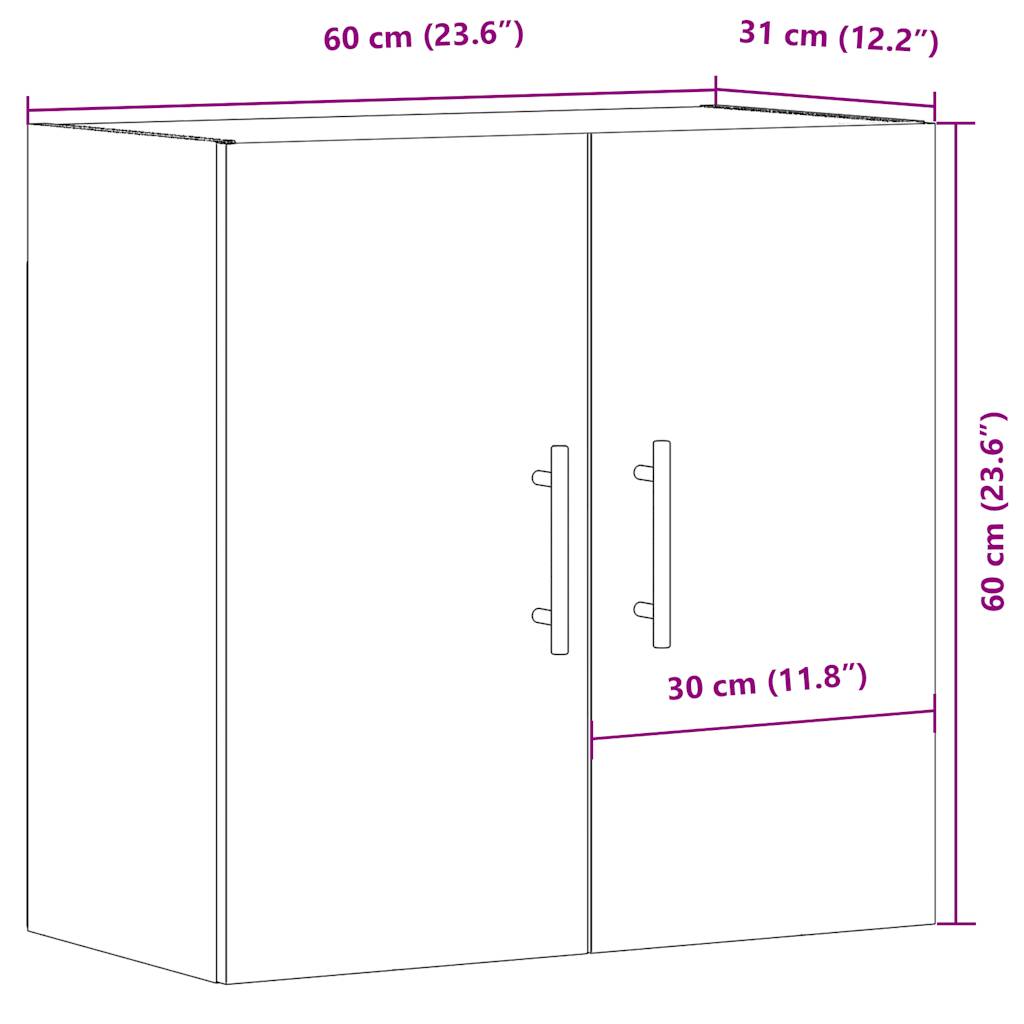 vægskab 60x31x60 cm konstrueret træ antikt træ