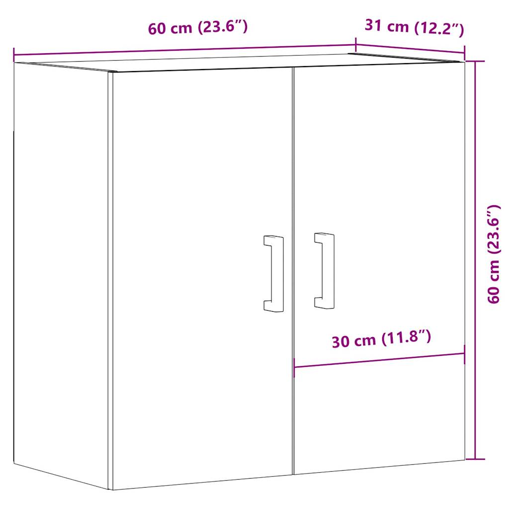 vægskab 60x31x60 cm konstrueret træ antikt træ