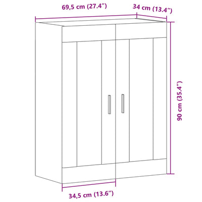 vægskab 69,5x34x90 cm konstrueret træ egetræslook