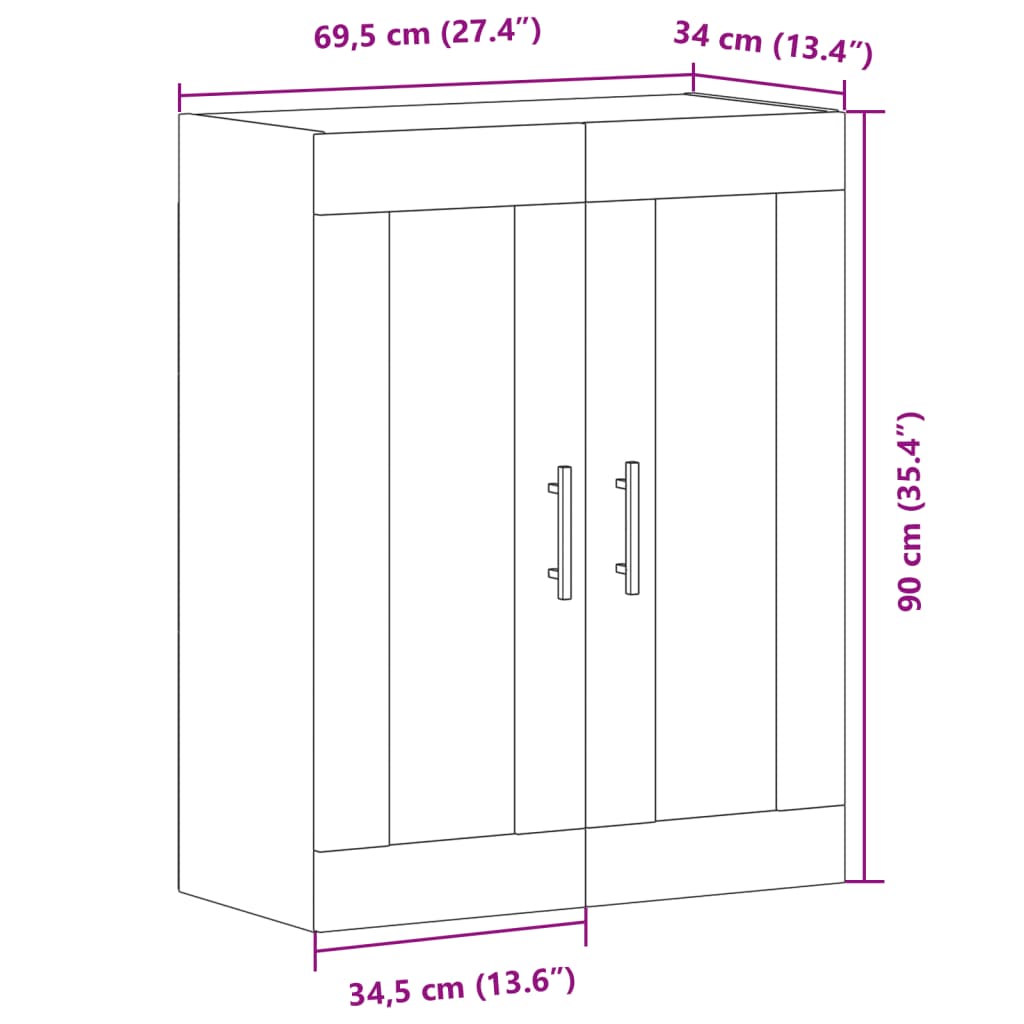 vægskab 69,5x34x90 cm konstrueret træ gammelt træ-look