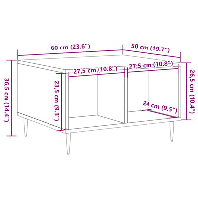 sofabord 60x50x36,5 cm konstrueret træ antikt trælook