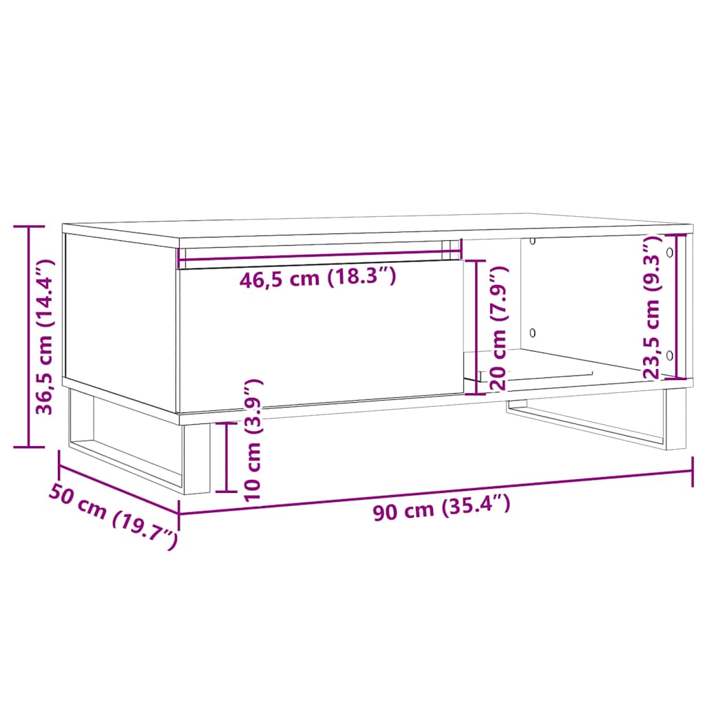 sofabord 90x50x36,5 cm konstrueret træ gammeldags træ