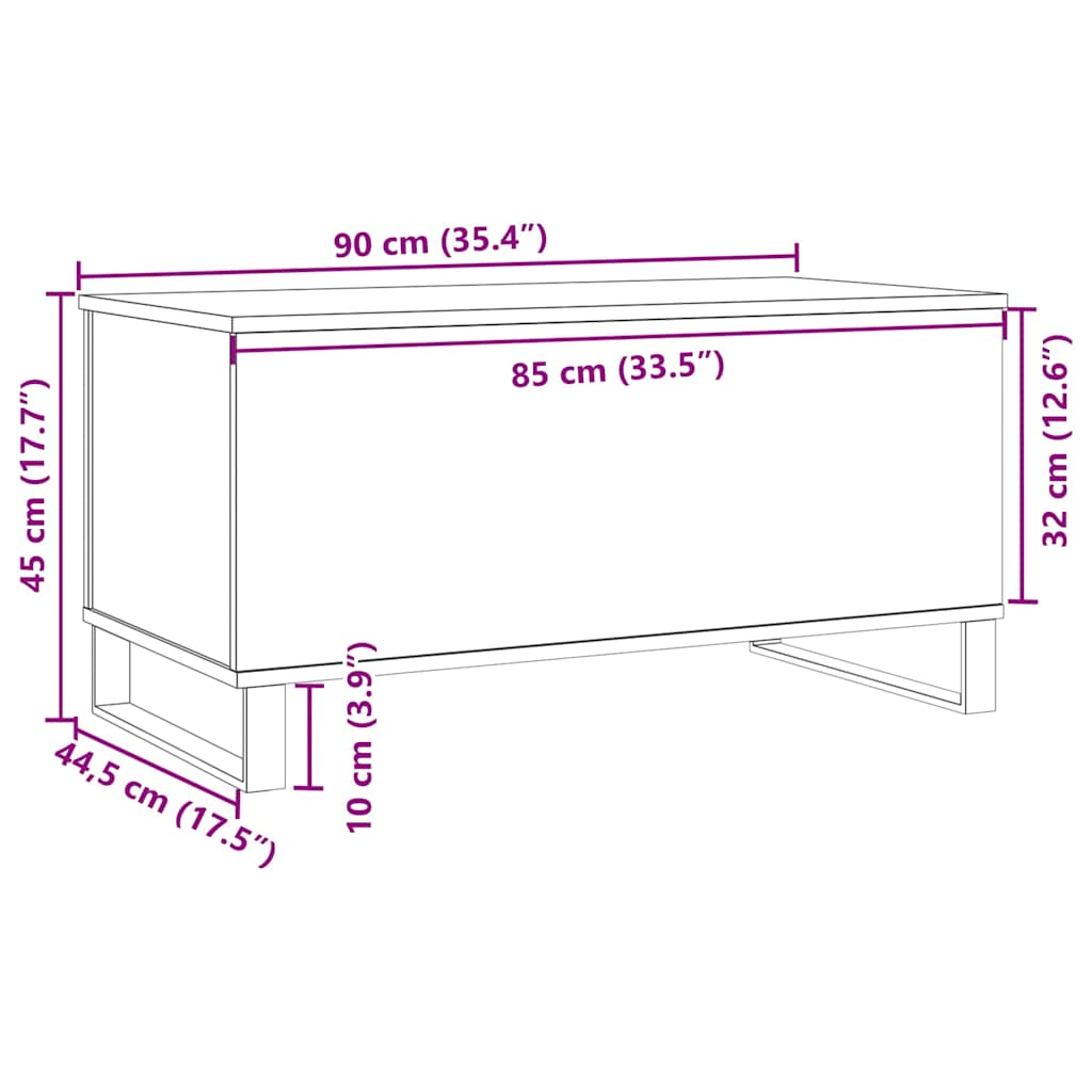 sofabord 90x44,5x45 cm konstrueret træ antikt træ