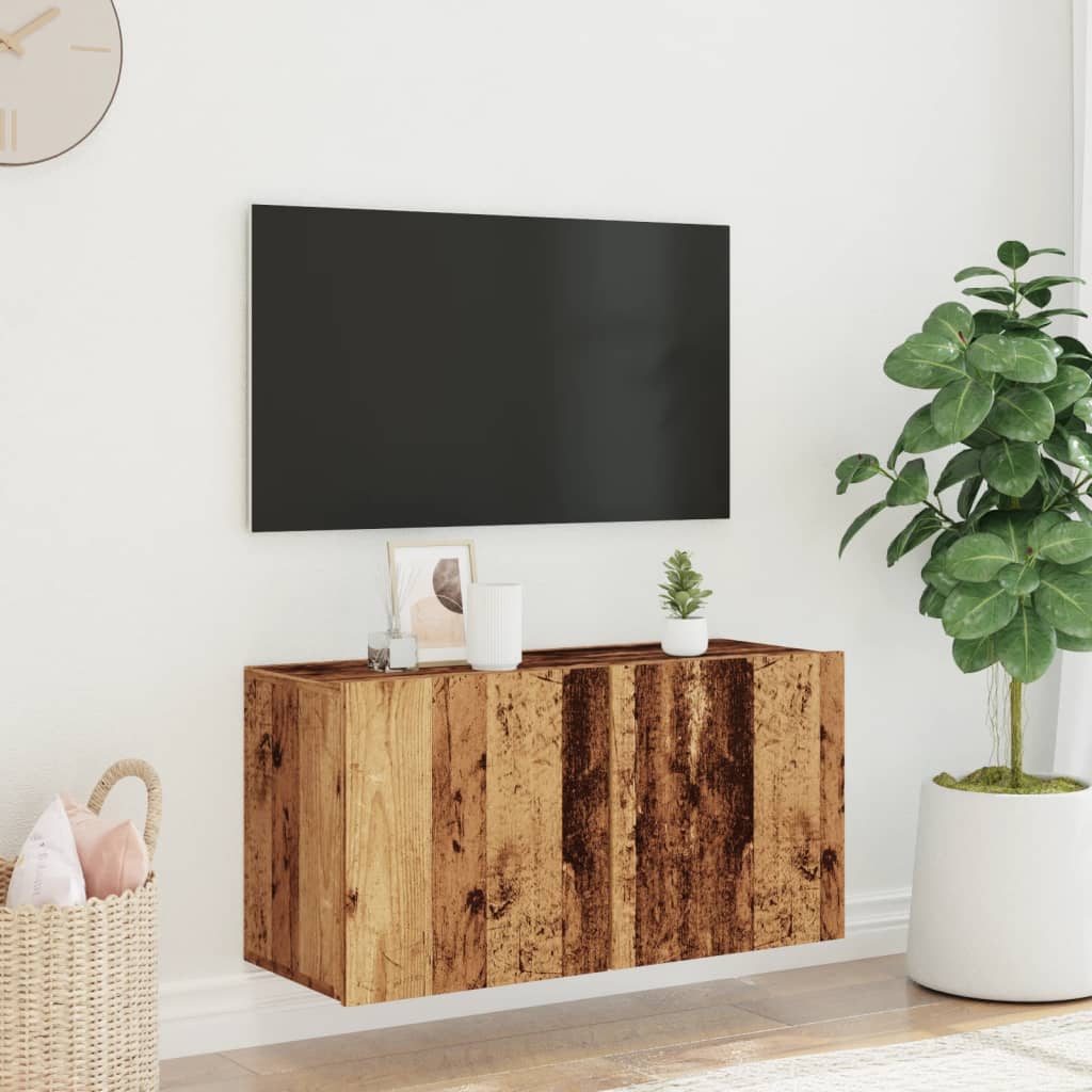 væghængt tv-bord 80x30x41 cm gammelt træ-look