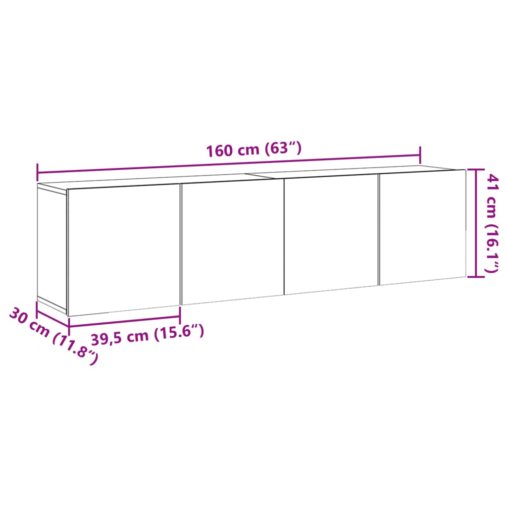 væghængte tv-borde 2 stk. 80x30x41 cm gammelt træ-look