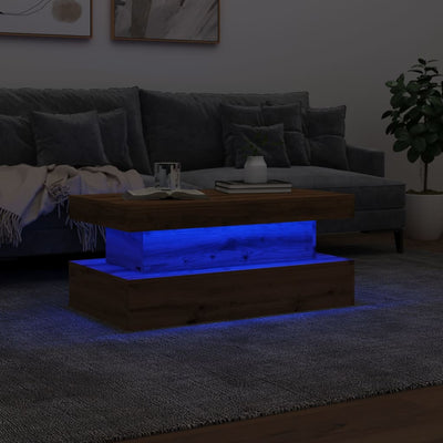 sofabord med LED-lys 90x50x40 cm kunsteg