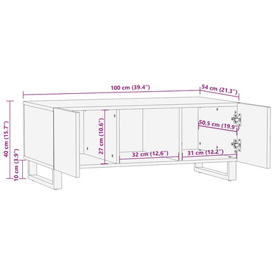 sofabord 100x54x40 cm massivt mangotræ sort